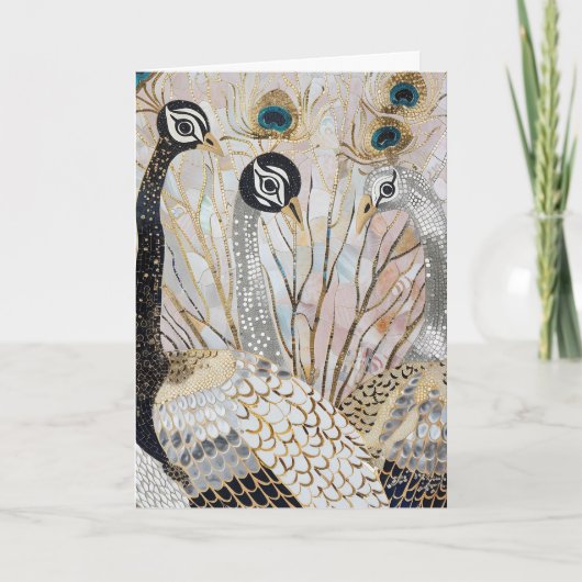 Turquoise Gouden Witte Peacocks Kaart (Voorkant)