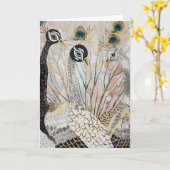 Turquoise Gouden Witte Peacocks Kaart (Gele Bloem)