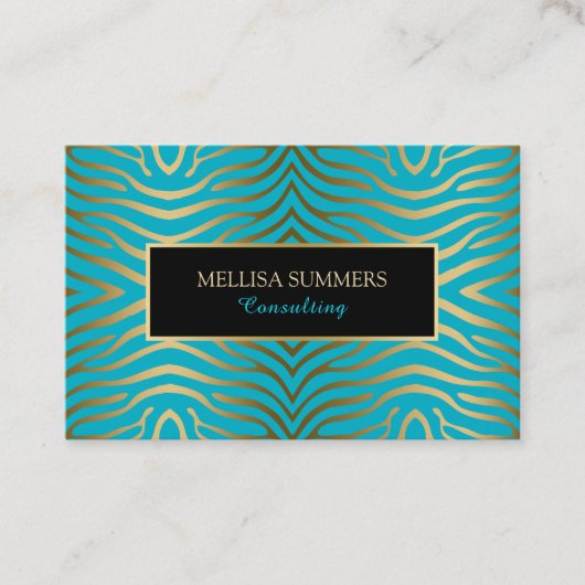 Turquoise & Gouden Zebra Strepen Visitekaartje (Voorkant)