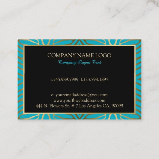 Turquoise & Gouden Zebra Strepen Visitekaartje (Achterkant)