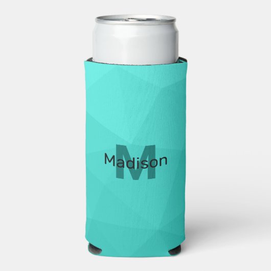 Turquoise gradiënt geometrie mesh patroon Monogram Seltzer Blikjeskoeler (Seltzer Voorkant)