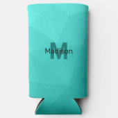 Turquoise gradiënt geometrie mesh patroon Monogram Seltzer Blikjeskoeler (Voorkant)