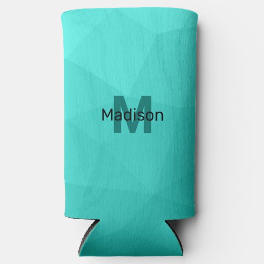 Turquoise gradiënt geometrie mesh patroon Monogram Seltzer Blikjeskoeler (Voorkant)