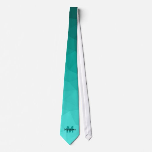 Turquoise gradiënt geometrie mesh patroon Monogram Stropdas (Voorkant)