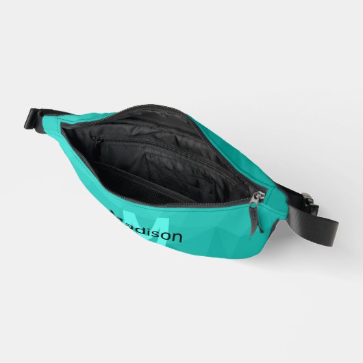 Turquoise gradiënt geometrisch mesh patroon Monogr Heuptasje (Open)