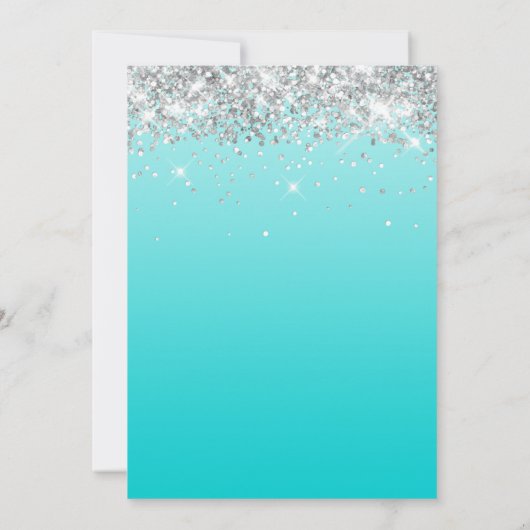 Turquoise Gradient Silver Glitter Sweet Sixteen Kaart (Achterkant)