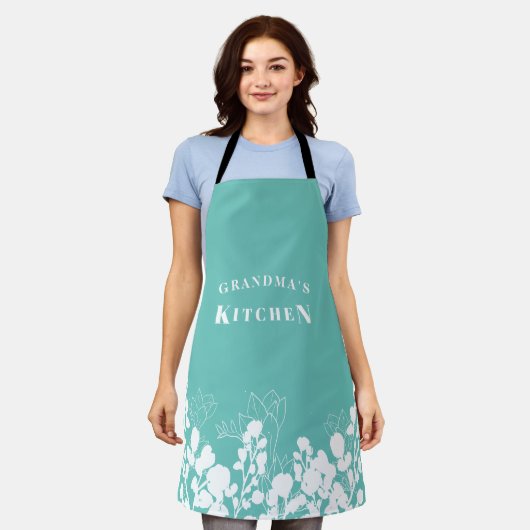 Turquoise Grandma's Kitchen White Floral Schort (Gedragen)