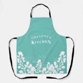 Turquoise Grandma's Kitchen White Floral Schort (Voorkant)