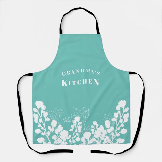 Turquoise Grandma's Kitchen White Floral Schort (Voorkant)