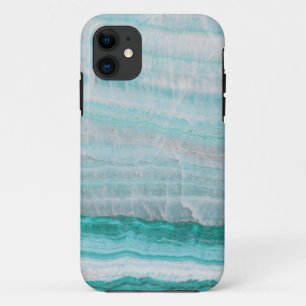 Turquoise Granite Stone Layered Wave Print iPhone 11 Hoesje
