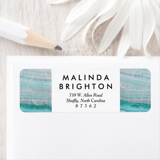 Turquoise Granite Stone Layered Wave Print Etiket (Insitu)