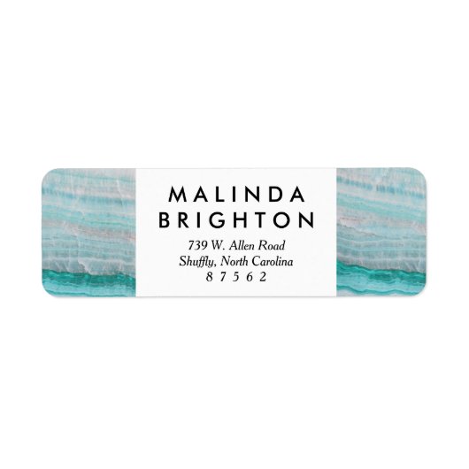 Turquoise Granite Stone Layered Wave Print Etiket (Voorkant)