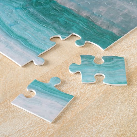 Turquoise Granite Stone Layered Wave Print Legpuzzel (Zijkant)