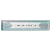 Turquoise Granite Stone Layered Wave Print Naambordje (Voorkant)