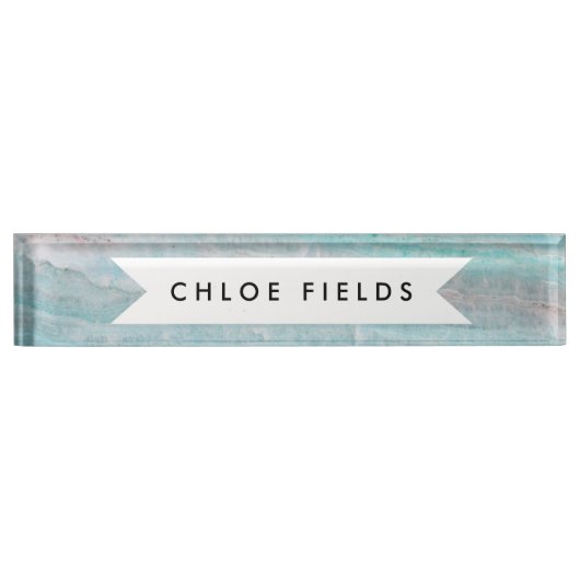 Turquoise Granite Stone Layered Wave Print Naambordje (Voorkant)