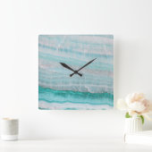 Turquoise Granite Stone Layered Wave Print Vierkante Klok (Huis)