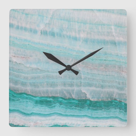 Turquoise Granite Stone Layered Wave Print Vierkante Klok (Voorkant)