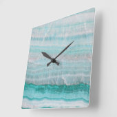 Turquoise Granite Stone Layered Wave Print Vierkante Klok (Hoek)