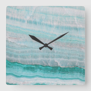 Turquoise Granite Stone Layered Wave Print Vierkante Klok