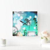 Turquoise Grass Art Sparkle Wall Clock Vierkante Klok (Huis)
