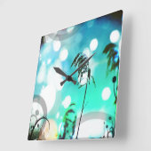 Turquoise Grass Art Sparkle Wall Clock Vierkante Klok (Hoek)
