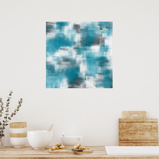 Turquoise Gray Abstract Poster (Keuken)