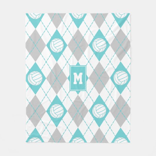 turquoise gray argyle plaid volleyball monogrammen fleece deken (Voorkant)