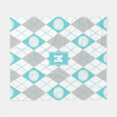 turquoise gray argyle plaid volleyball monogrammen fleece deken (Voorkant (Horizontaal))