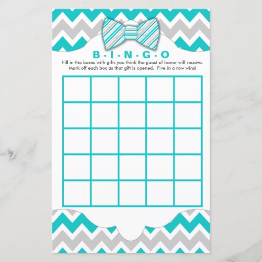 Turquoise gray Bingo purse boy baby shower games (Voorkant)