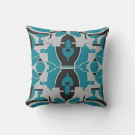 Turquoise Gray Black Mediterranean Mosaic Motif Kussen