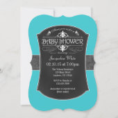 Turquoise Gray Chalkboard Baby shower Invitation Kaart (Voorkant)