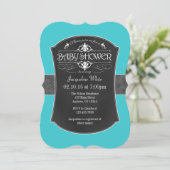 Turquoise Gray Chalkboard Baby shower Invitation Kaart (Staand voorkant)