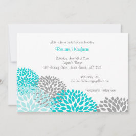 Turquoise & Gray Dahlia Bridal Baby shower Invite Kaart