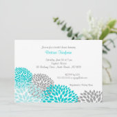 Turquoise & Gray Dahlia Bridal Baby shower Invite Kaart (Staand voorkant)