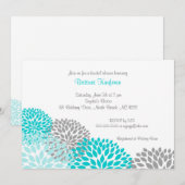 Turquoise & Gray Dahlia Bridal Baby shower Invite Kaart (Voorkant / Achterkant)