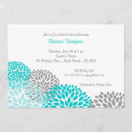Turquoise & Gray Dahlia Bridal Baby shower Invite Kaart