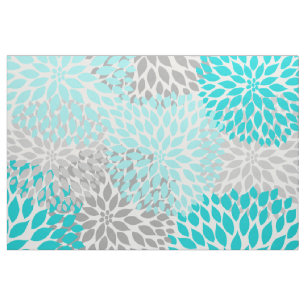 Turquoise Gray Dahlia Floral bloeit bloesems Stof