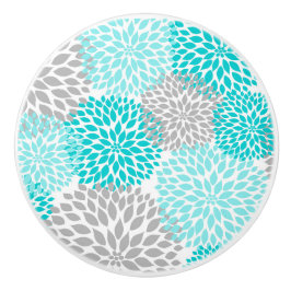 Turquoise Gray Dahlias bloesbloemen Keramische Knop