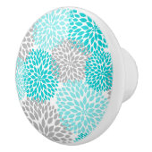 Turquoise Gray Dahlias bloesbloemen Keramische Knop (Rechts)