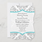 Turquoise Gray Damask Bracket Wedding Invite Kaart (Voorkant)