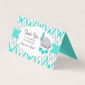 Turquoise Gray Elephant Baby shower | Bag Toppers Visitekaartje (Achterkant)