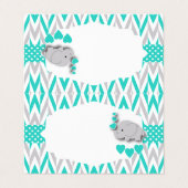 Turquoise Gray Elephant Baby shower | Etikettering Visitekaartje (Buitenkant ongevouwen)