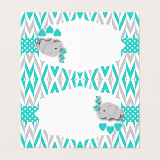 Turquoise Gray Elephant Baby shower | Etikettering Visitekaartje (Buitenkant ongevouwen)