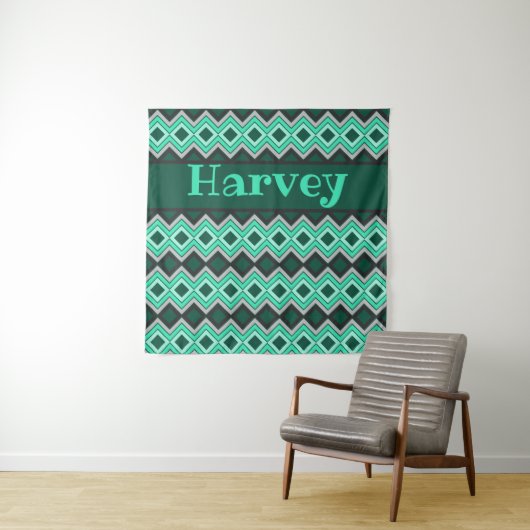 Turquoise Gray en Black Wandkleed (In situ)