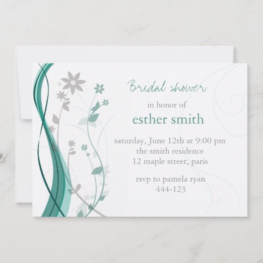 Turquoise & gray floral charm-uitnodiging kaart (Voorkant)