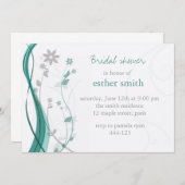 Turquoise & gray floral charm-uitnodiging kaart (Voorkant / Achterkant)