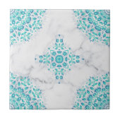Turquoise Gray Marble Floral Geometric Tegeltje (Voorkant)