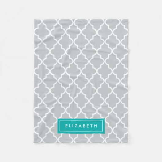 Turquoise & Gray Quatrefoil | Fleece Blanket (Voorkant)