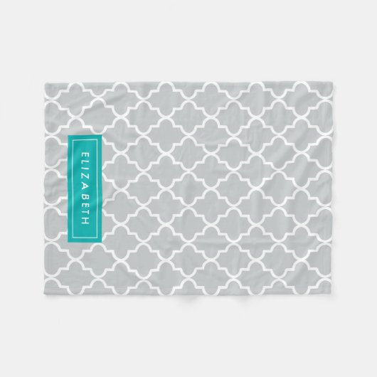 Turquoise & Gray Quatrefoil | Fleece Blanket Deken (Voorkant (Horizontaal))