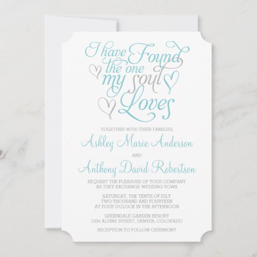 Turquoise Gray Soul houdt van Heart Wedding Kaart (Voorkant)